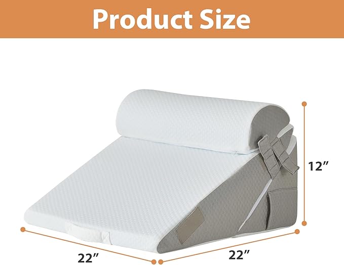3PCS Wedge Pillow Set for After Surgery, Wedge Pillow for Acid Reflux Relief, Bed Wedge Pillow With Adjustable 9&12inch for Headboard,Sleeping, Orthopedic Memory Foam for Neck&Back Support, White/Grey