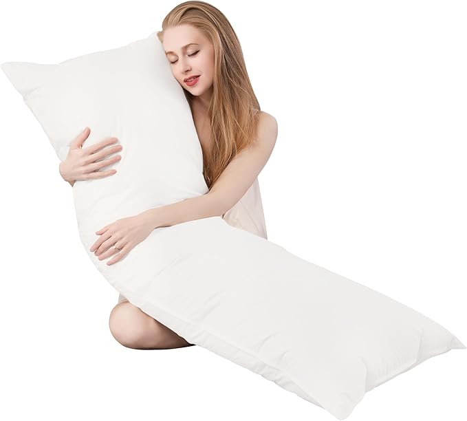 Goose Down Body Pillows for Adults, Large Body Pillow for Side Sleeper, Hugging Feather Body Pillow Insert, Cooling Full Length Long Pillow for Bed with 100% Organic Cotton Shell, (White 20"x60")