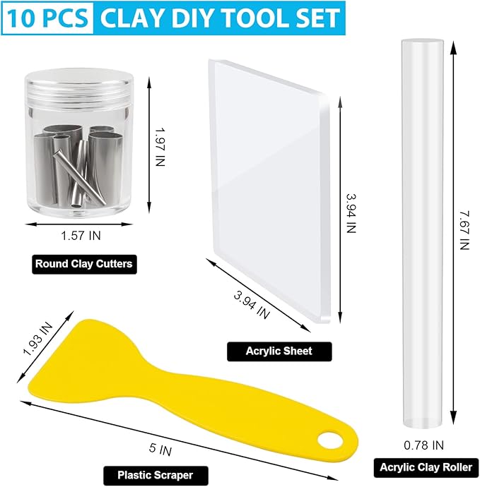 Clay DIY Tool Set, Acrylic Clay Roller, Acrylic Sheet, Stainless Steel Round Circle Shape Cutter