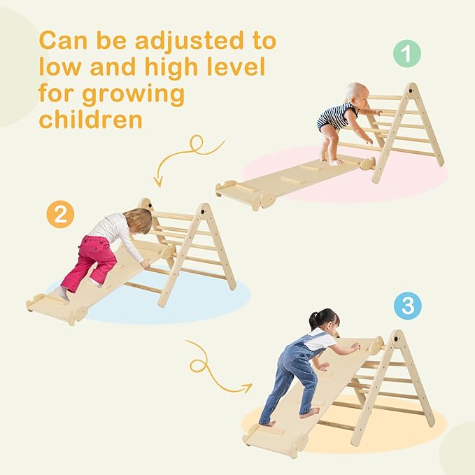 Costzon Climbing Toys for Toddlers, Foldable Montessori Wooden Arch Climber Ladder with Sliding Ramp, Play Table, Multi-Combination Methods, Kids Triangle Climber Play Gym Set for Boys Girls Present