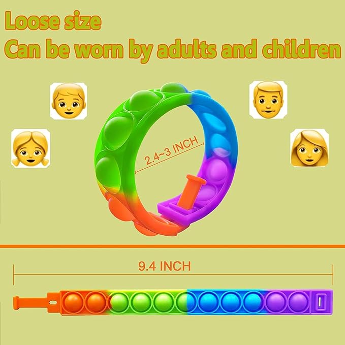 80Pcs Pop Bracelet Fidget Toy, Wearable Fidget Bracelets Push Poping Bubble Sensory Toys Stress Relief Finger Press Silicone Wristband for Kids and Adults ADHD ADD Autism Anxiety