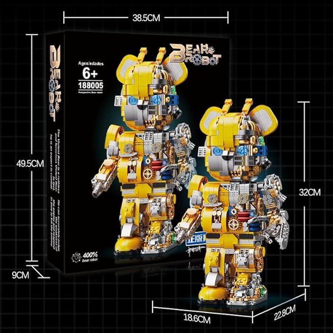 Mecha Bear Building Block Kit, Mechanical Violent Bear Display Art Toy Model,Creative Collectible Gift for Adults & Kids(1961 Pieces)
