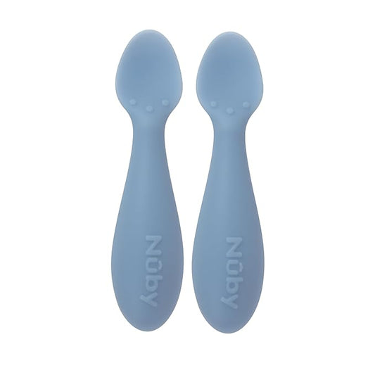 Nuby Silicone Mini Spoons - (2-Pack) Baby-Led Weaning Spoons for Babies - 4+ Months - Blue
