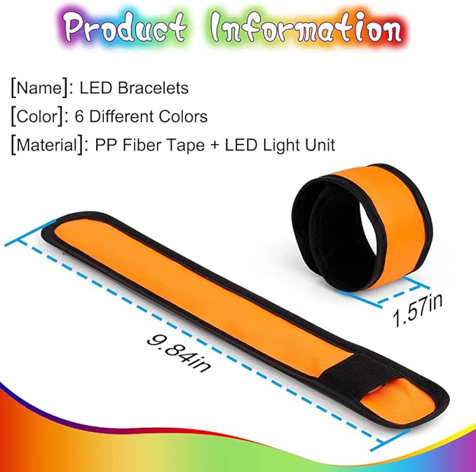 Amarlozn LED Light up Slap Wristband, Flashing Bracelets for Kids, Glow in The Dark Armband for Adults, Night Safety Toys for Walking Running Camping, Christmas New Year Party Supplies Gift 6 Pack