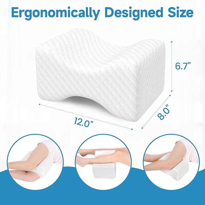 Memory Foam Knee Pillow for Side Sleepers, Support Leg Pillow for Side Sleeping, Smooth Spine Alignment Pillow, Cushion for Hip, Back, Sciatica, Knee, Joints Pain Relief, White, X-Large