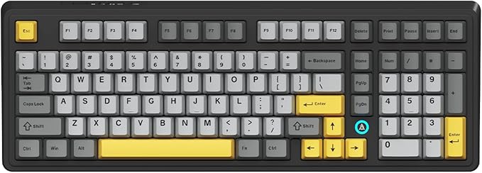 NACODEX Ajazz AK980 Grey Yellow Wireless Mechanical Gaming Keyboard,Tri-Mode BT5.0/2.4GHz/USB-C Hot Swappable Custom Keyboard RGB Backlit Computer Gaming Keyboards for PC/Tablet/PS/Xbox