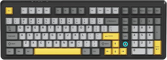 NACODEX Ajazz AK980 Grey Yellow Wireless Mechanical Gaming Keyboard,Tri-Mode BT5.0/2.4GHz/USB-C Hot Swappable Custom Keyboard RGB Backlit Computer Gaming Keyboards for PC/Tablet/PS/Xbox