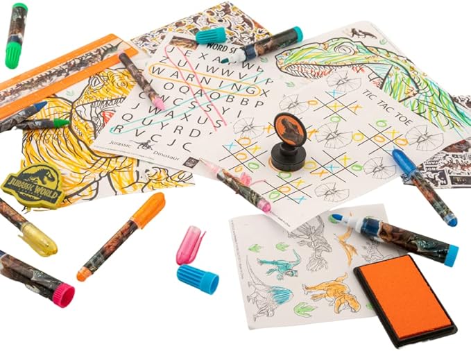 Innovative Designs Jurassic World Deluxe Activity Set for Kids with Carrying Tin, Coloring Sheets, Stickers, & Art Supplies, 500+ Pieces