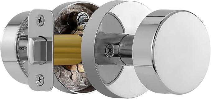 Passage Door Knobs Interior, Polished Chrome Door Knob for Closet, Modern Round Passage Door Handles for Hallway