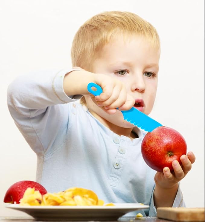 Jawbush 12Pcs Kids Cutlery Set, Plastic Toddler Utensils Forks and Spoons with Serrated Nylon Knives for School Lunch Box or Travel with Bright Colors, Reusable Kids Silverware Set also for Adults