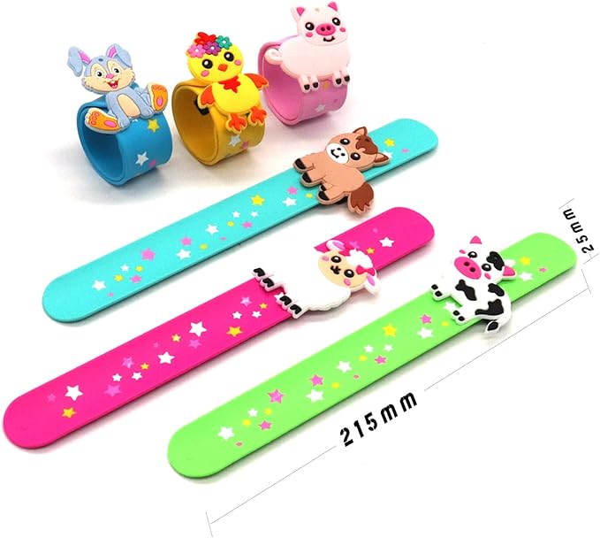 Farm Animals Slap Bracelets Party Favors for Kids(6pack)-Wild One Goodie Bag Stuffers for Boys&Girls Animals Theme Party Supplies Carnival Prizes Suit Classroom Exchanging Gifts