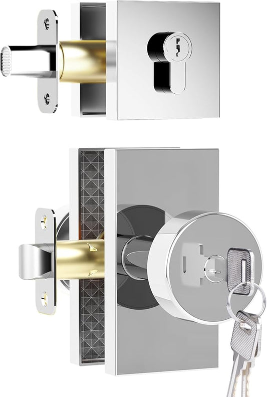 Polished Chrome Door Knobs with Deadbolt Set, Chrome Front Door Lock Set Exterior Entry Door Knob Door Handles with Key, Keyed-Alike