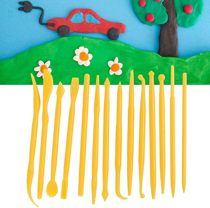 14Pcs Plastic Clay Tools Ceramic Pottery Tool Kit for Shaping and Sculpting Carving Polymer Cake Modeling Tools (Yellow) Pottery Tools