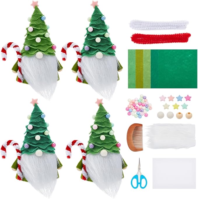 INFUNLY 4Sets DIY Christmas Tree Gnome Santa Kit for Beginners Complete Christmas Tree Gnome Kit for Adults Kids Starters to Learn with Instruction Handmade Christmas Dwarf Kit Gift Decoration Crafts