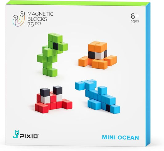 PIXIO Magnetic Blocks Mini Ocean, Tiny Magnetic Building Blocks in Pixel Art Style, Creativity for Kids, STEM Toys, Sensory Toys