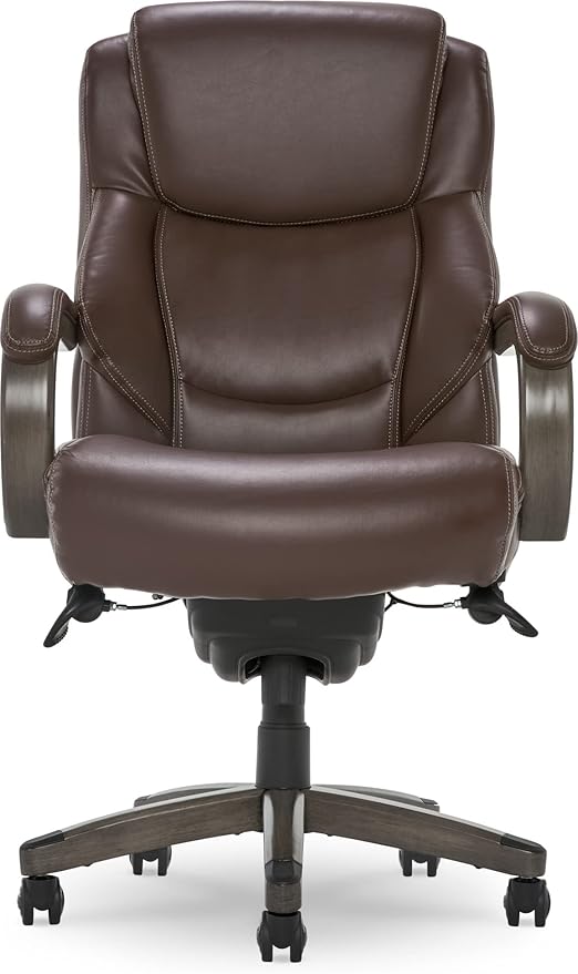 La-Z-Boy Delano Big & Tall Executive Office Chair | High Back Ergonomic Lumbar Support, Bonded Leather, Brown with Weathered Gray Wood |