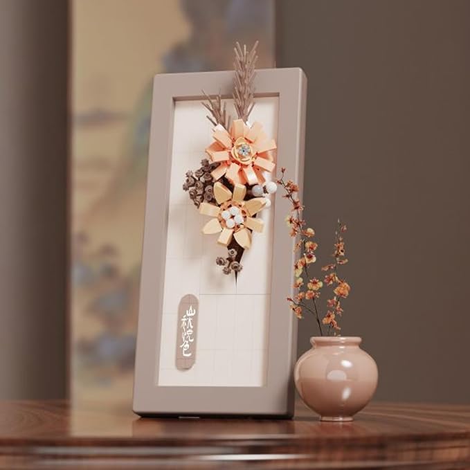 Painting Wall-Hangable Four Seasons Flowers Idea Frame Building Blocks, Wall-Hangable Wall Art Flower Frame Series, Lily、Orchid and Rose, Compatible with Lego 630 Building Accessory (Pink Orchid)