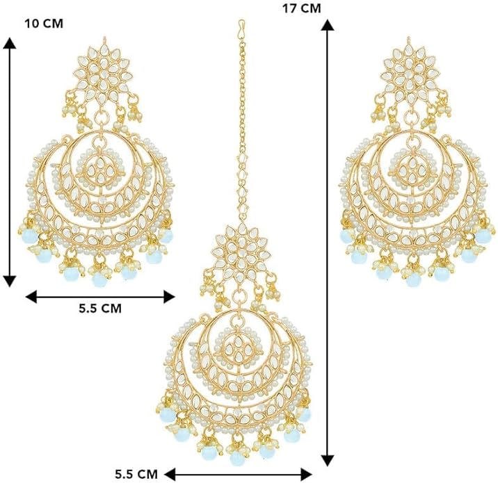 Aheli Bollywood Ethnic Chandbali Style Big Earrings Maang Tikka Set Traditional Fashion Jewelry Gift for Women