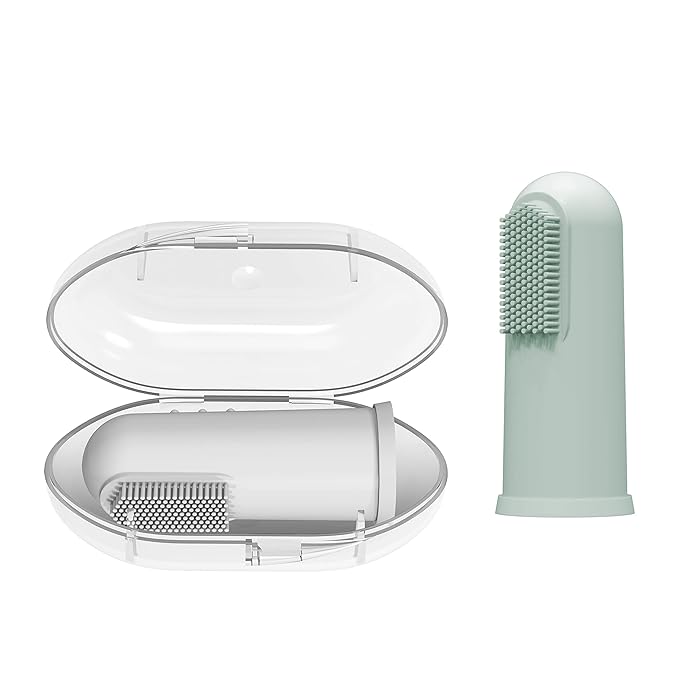 Dr. Brown's Silicone Finger Toothbrush for Baby with Travel-Storage Case, 3m+, Gray and Light Green, 2 Count, (Pack of 1)