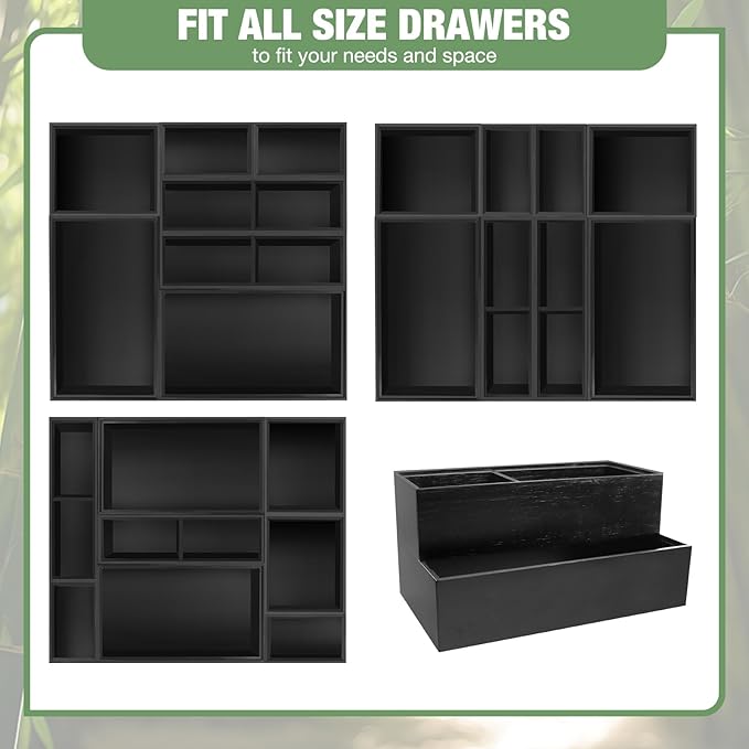 Bamboo Drawer Organizer Set, 8 PCS Multi-Use Wood Drawer Storage Boxes, Junk Drawer Organizer Divider Bins for Kitchen, Bathroom, Office Desk, Makeup, Jewelry, Utensils