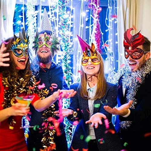 Blulu Mardi Gras Masks Paper Carnival Parade Faux Feather Face Masks Masquerade Party New Orleans Novelty Decorations Fantasy for Women Man Costume Party Favors