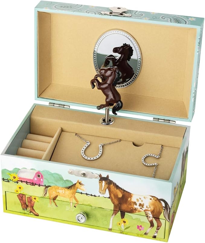 Jewelkeeper Horse Music Box & Little Girls Jewelry Set - 3 Horse Gifts for Girls