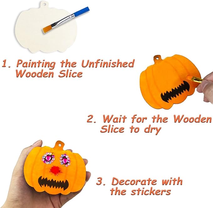 Halloween Crafts for Kids Halloween Decorations Wooden Slices Blank Cutouts Unfinished Wood Hanging Ornaments for Indoor/Outdoor Make Your Own Gift Tags for Halloween Party Favors, Home Decor, 25 Pcs