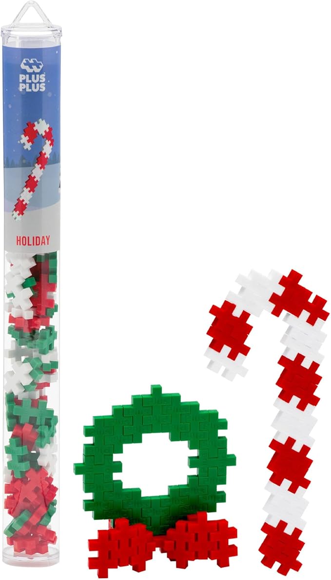 PLUS PLUS 3D Puzzle Building Block Set, 70 Mini Interlocking Pieces, Fun Holiday Activities for Kids - Holiday Mix Mini Maker Tube