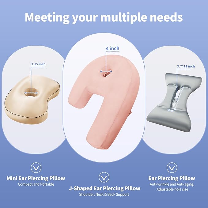 Body Pillow for Side Sleepers with Ear Hole, J & U-Shaped Neck Pillow for Ear Piercing, Relieves Neck, Shoulder & Back Pain, 20x26 Inches with Pillowcase (Pink)