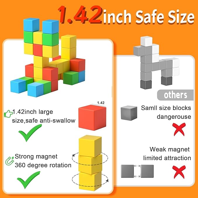 Magnetic Blocks for Toddlers Toys,1.42 Inch Building Blocks Toys for 3 4 5 6 7 8+Years Old Boys Girls, Magnetic Cubes for Kids STEM Montessori Toys Educational Sensory Magnet Toys for Kids Age 1-3 3-5