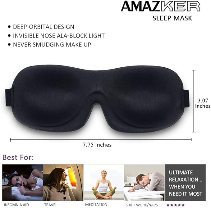 AMAZKER Cute Eye Mask Sleep Mask for Men Women Kids,2 Pack 3D Contoured Cup Sleeping Mask & Blindfold, Concave Molded Night Sleep Mask, Block Out Light (Stars &Black, 2 Count (Pack of 1))