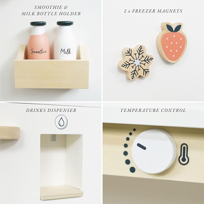 Le Toy Van – Wooden Stand Alone Fridge Freezer Set | Grand Free Standing Refrigerator & Freezer with Accessories Pretend Play Set – Suitable for 36+ Months