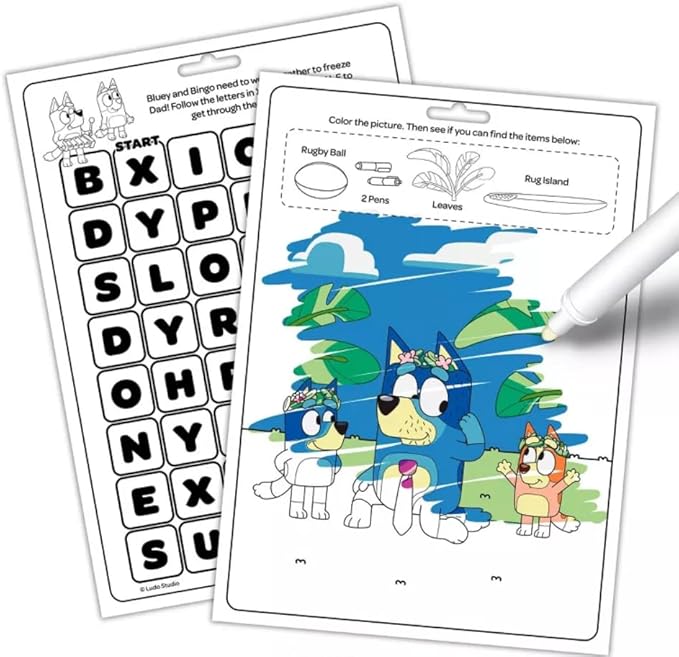Bluey Magic Ink Coloring Book Set for Kids- Bundle with 2 Bluey Imagine Ink Coloring Books with Invisible Ink Pens, Stickers and More