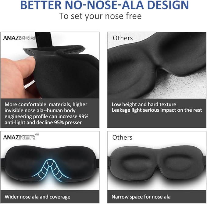 AMAZKER Sleep Mask for Side Sleeper 2 Pack, 3D Contoured Cup Sleeping Mask & Blindfold, Concave Molded Night Sleep Mask, Block Out Light, Soft Comfort Eye Shade Cover for Travel Yoga Nap