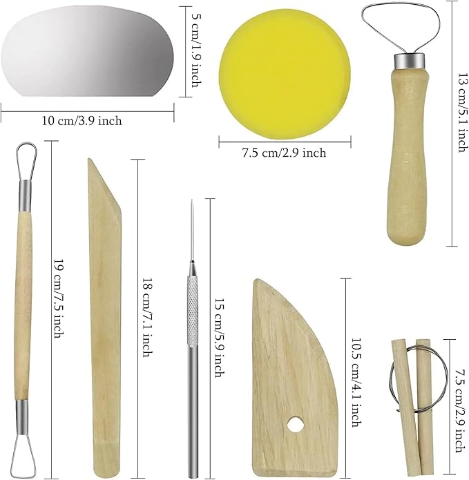 Evwoge 8 Pcs Ceramic Clay Tools Set, Wooden Clay Wax Pottery Sculpting Modeling Tool Kits Pottery Smoothing Cleaning Carving Shaping Cutting Tools