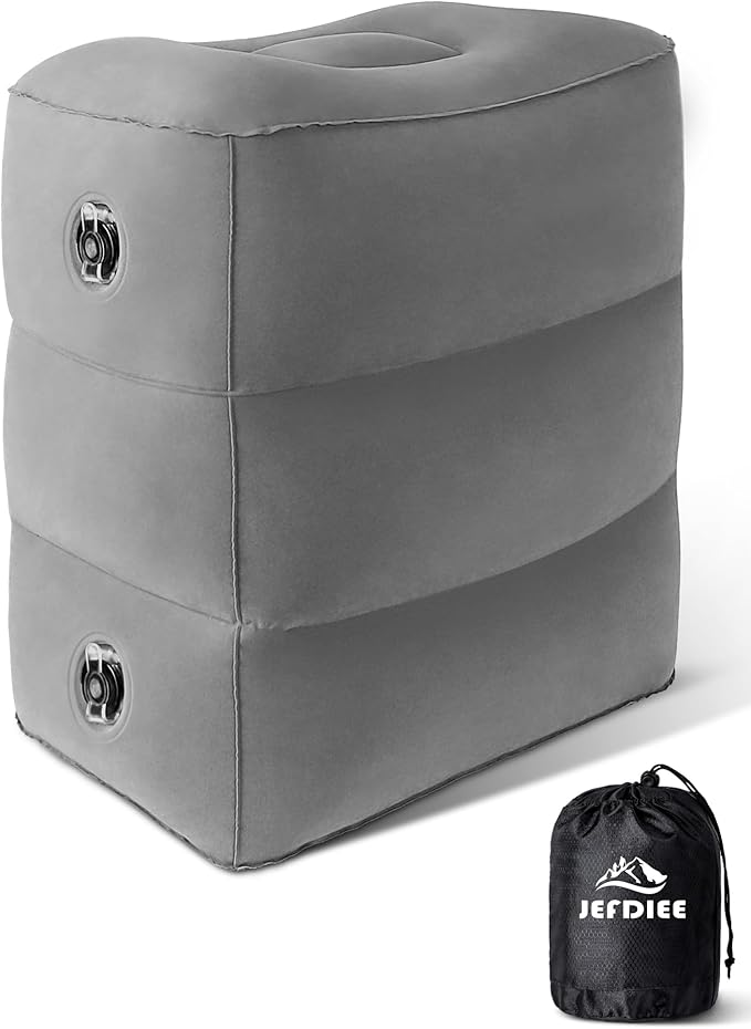 JefDiee Inflatable Foot Rest Pillow, Kids Airplane Bed, Adjustable 3 Layers Height Leg Rest Pillow, Airplane Travel Essentials Great for Office, Home, Trains, Cars