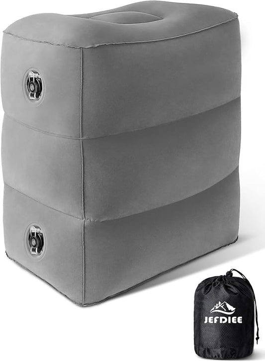 JefDiee Inflatable Foot Rest Pillow, Kids Airplane Bed, Adjustable 3 Layers Height Leg Rest Pillow, Airplane Travel Essentials Great for Office, Home, Trains, Cars