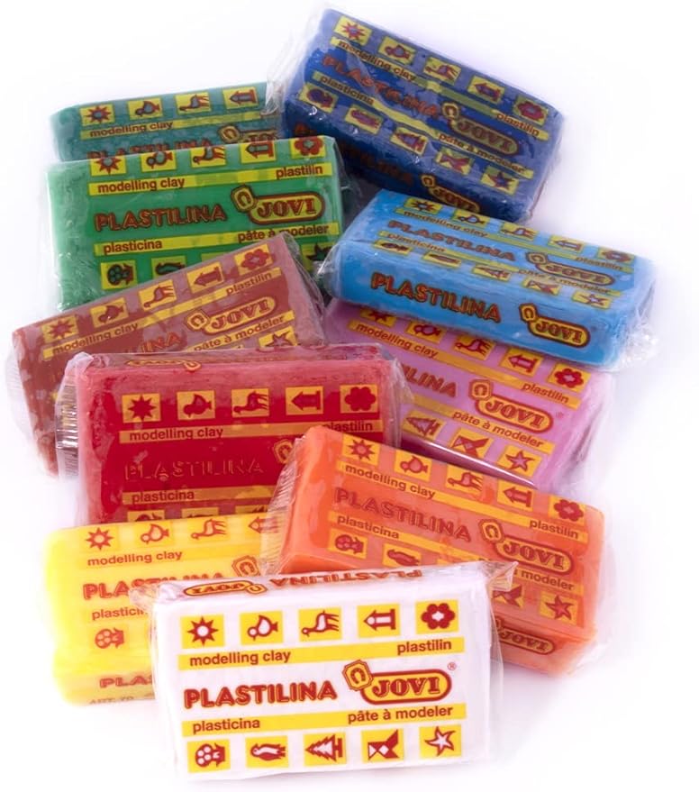 Jovi - Non Drying Modeling Clay, Endlessly Reusable Plasticine, Set of 10 Bars, Each 1.75oz, Non-Toxic and Gluten-Free, for Arts and Crafts Projects