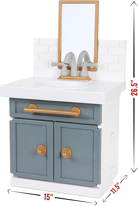 Little Tikes First Bathroom Sink with Real Working Faucet Pretend Play for Kids, 12 Bathroom Accessories, Interactive Unique Toy Multi-Color, Ages 2+ Grey