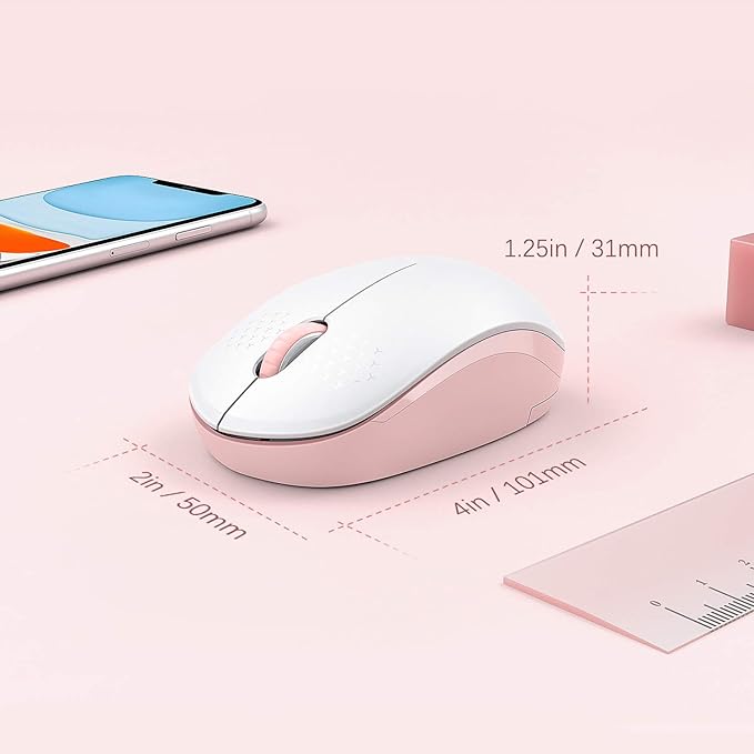 seenda Wireless Mouse, 2.4G Noiseless Mouse with USB Receiver Portable Computer Mice for PC, Tablet, Laptop, Notebook - Pink & White