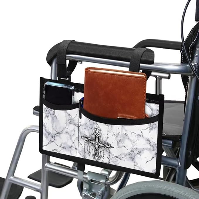 ZOUTAIRONG Marble Cross Wheelchair Bag Side Arm Bag Walker Accessories Armrest Organizer Storage Pouches Walker Bag for Electric Wheel Chair Walkers Adults, Seniors