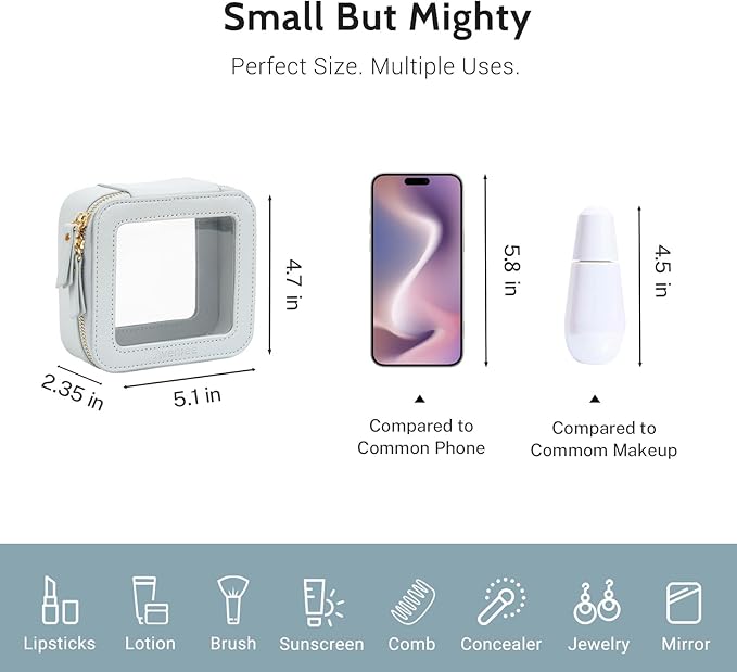 Aveniee Mini Clear Makeup Bag, Small Cosmetic Bags Travel Toiletry Pouch Organizer, TSA Approved Make up Case with Zipper, Car Bag for Essentials,Blue