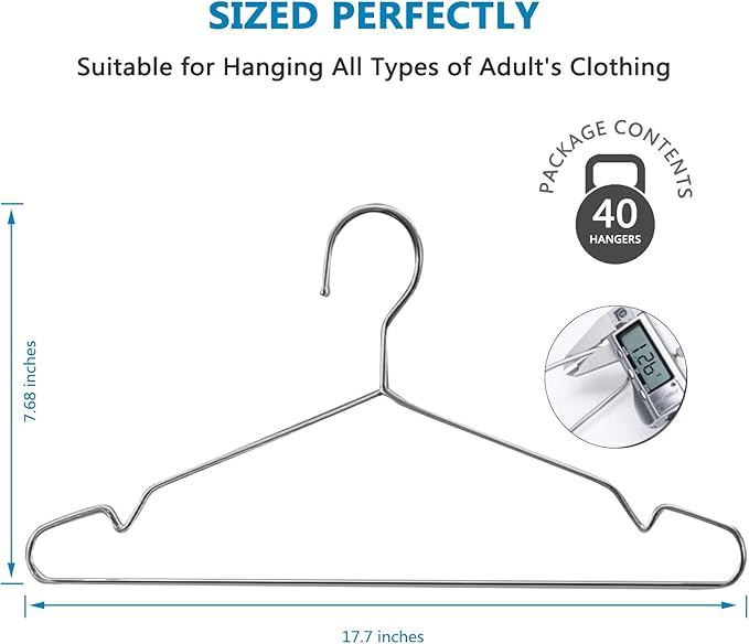 Fayleeko Wire Hangers 17.7 Inch Coat Hangers Strong Heavy Duty Stainless Steel Metal Hangers Ultra Thin Space Saving Clothes Hangers (50 Pack)