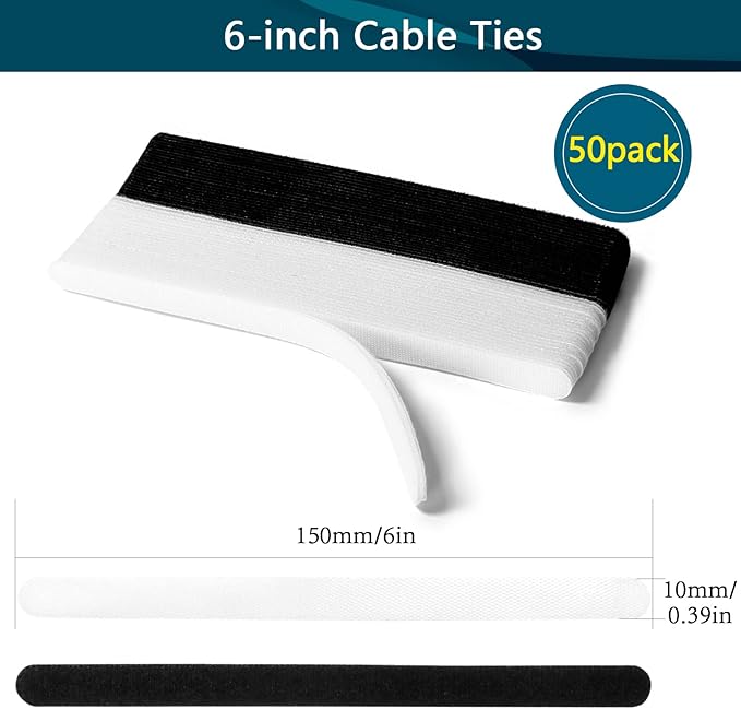 50PCS Reusable Cable Ties,Adjustable Cable Management,Cord Organizer,Cable Organizer,Multi-Purpose Wire Ties (25 Pcs Black and 25 Pcs White Cable Ties)