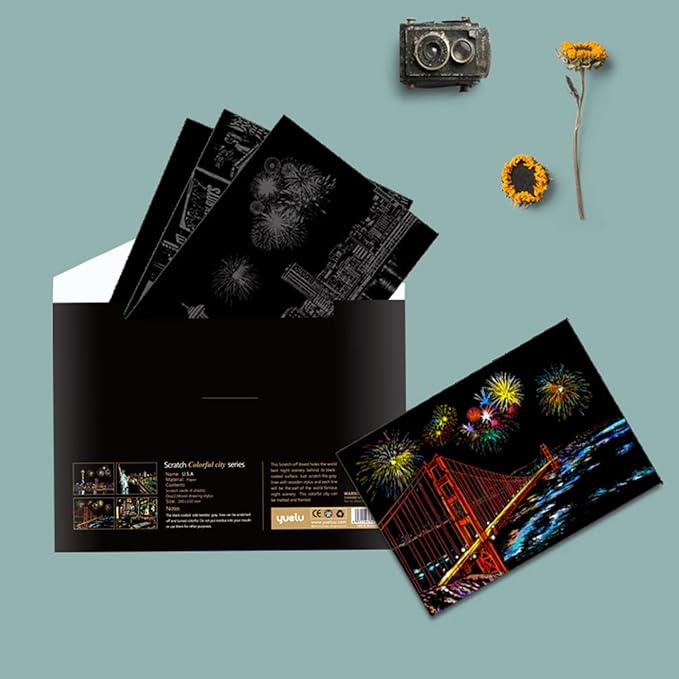 Georgie Porgy Scratch Paper Art A4 Set for Kids Adults Magic Rainbow Scratch Postcards Boards for DIY Arts and Crafts Kits Christmas Birthday Gift with Scratching Tools Kit (Europe+USA)