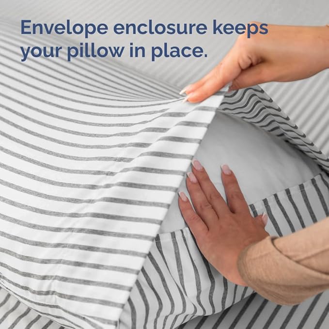 Queen Pillow Cases Set of 2 - Ultra Soft Hotel Quality Pillowcase Covers - Comfy, Cozy & Wrinkle Free - Shrinkage and Fade Resistant - Machine Washable Pillow Protectors - 2 Piece Set - Grey Stripes 2