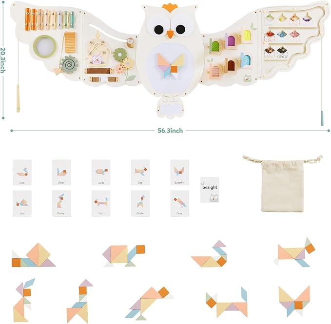 Beright Owl Activity Wall Busy Board Panels, Montessori Sensory Toys, Toddler Learning Activity Center, Perfect for Toddler Playroom & Children's Daycare, White