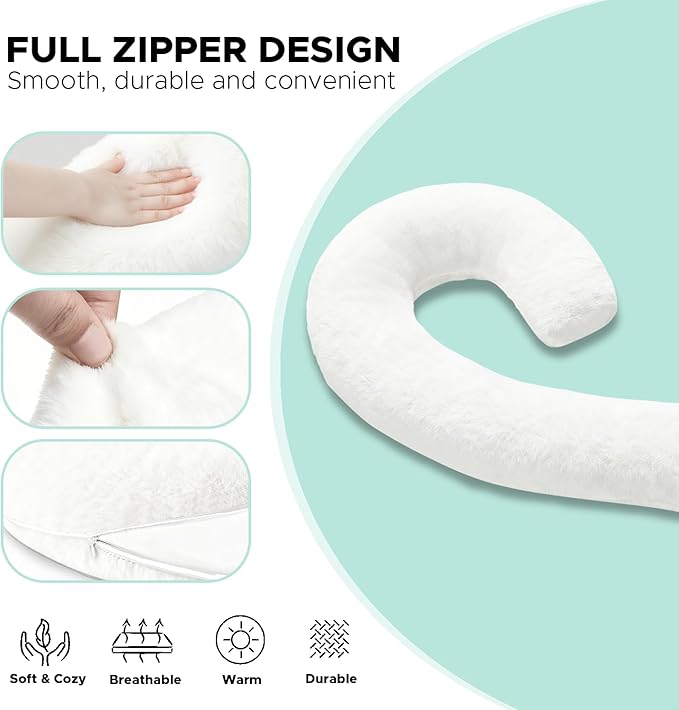 Body Pillow for Adults - Soft Long Bed Pillows Insert for Sleeping - Shredded Memory Foam and Removable Washable Cover - Swan Shaped Pregnancy Side Sleeper Pillow 49 Inch (Off White)