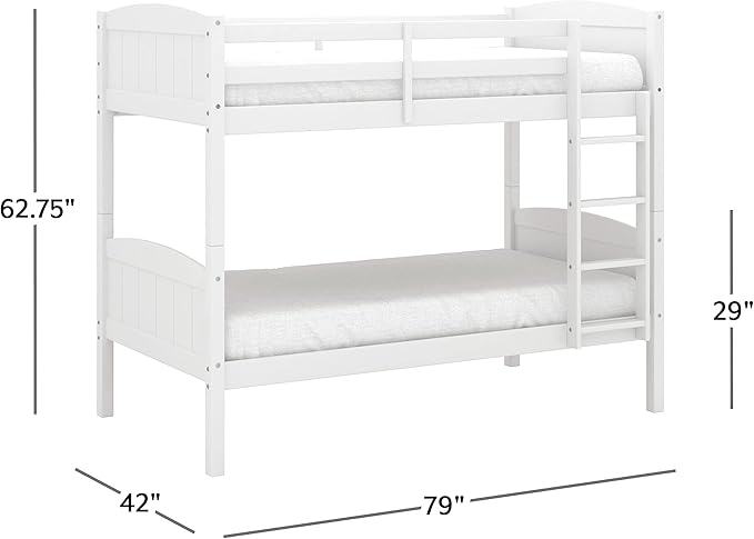 Hillsdale Alexis Contemporary Wood Arch Twin Over Twin Size Bunk Bed, White