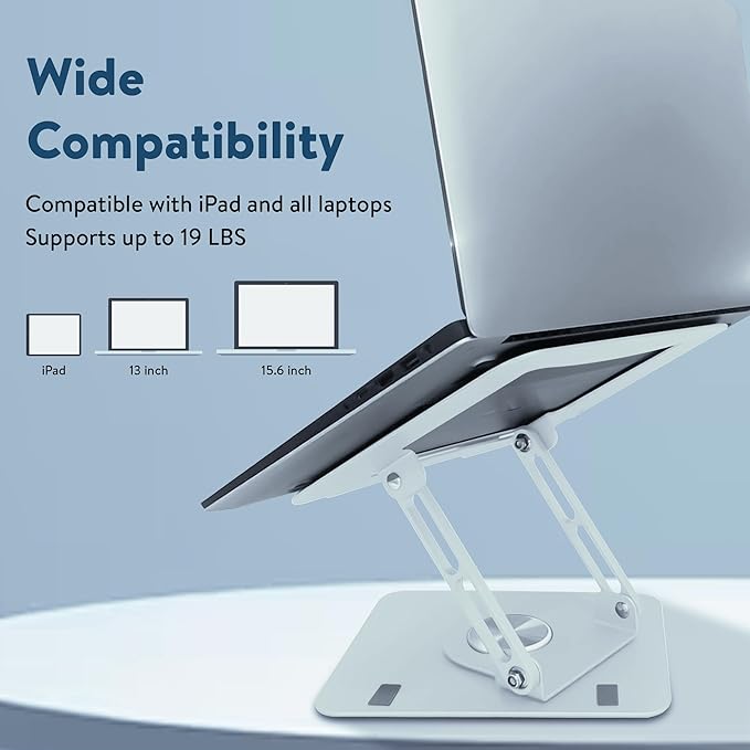 Uncaged Ergonomics Swivel Laptop Stand for Desk, Adjustable Computer iPad Stand for Desk w/ 360 Rotation, Portable Laptop Holder for Home Office Ergonomic Supplies (White)